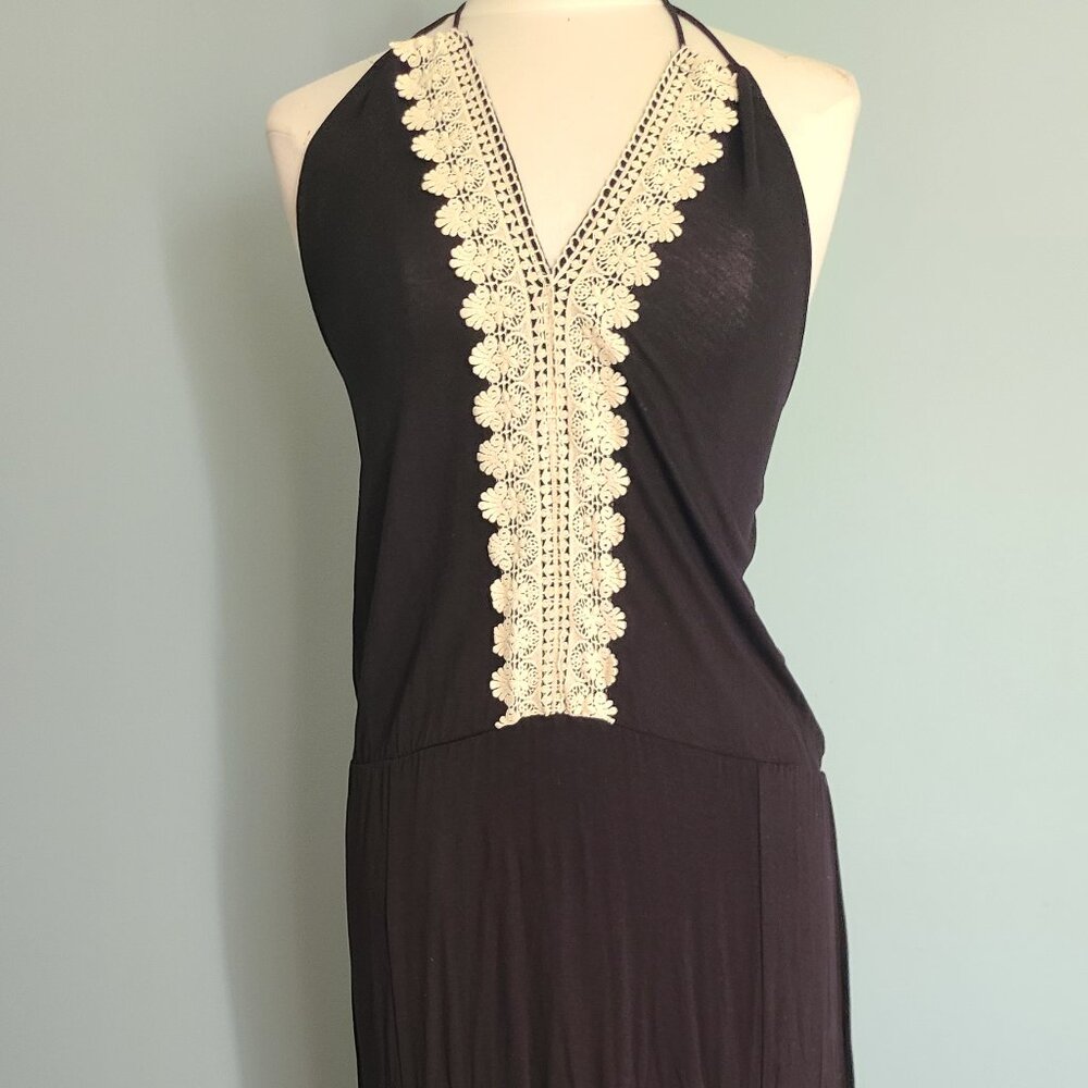 Long Maxi Black White Lace Halter Top Dress Perfect for Travel SZ M by Again